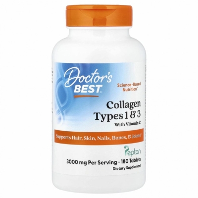 Коллаген Doctor's Best типа 1 и 3 с витамином С 1000 мг 180 таблеток
