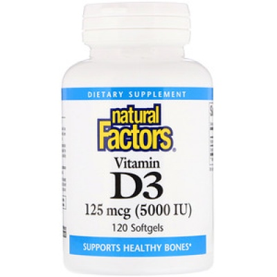 Витамины Natural Factors Витамин D3 5000 ME 125 мкг 120 капсул
