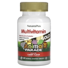 Витамины Natures Plus Multivitamin Animal Parade D3, K2, Probiotics 60 таблеток