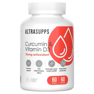 Антиоксидант UltraSupps Curcumin + Vitamin D3 60 капсул